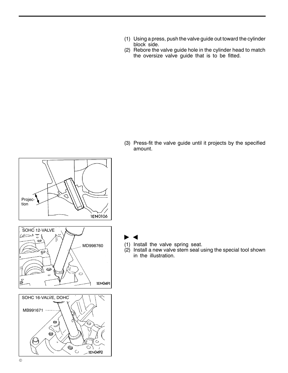 11a-9-8, 4g1 engine (e - w), Valve guide replacement service points | Installation service points | Mitsubishi Motors 4G1 User Manual | Page 77 / 99