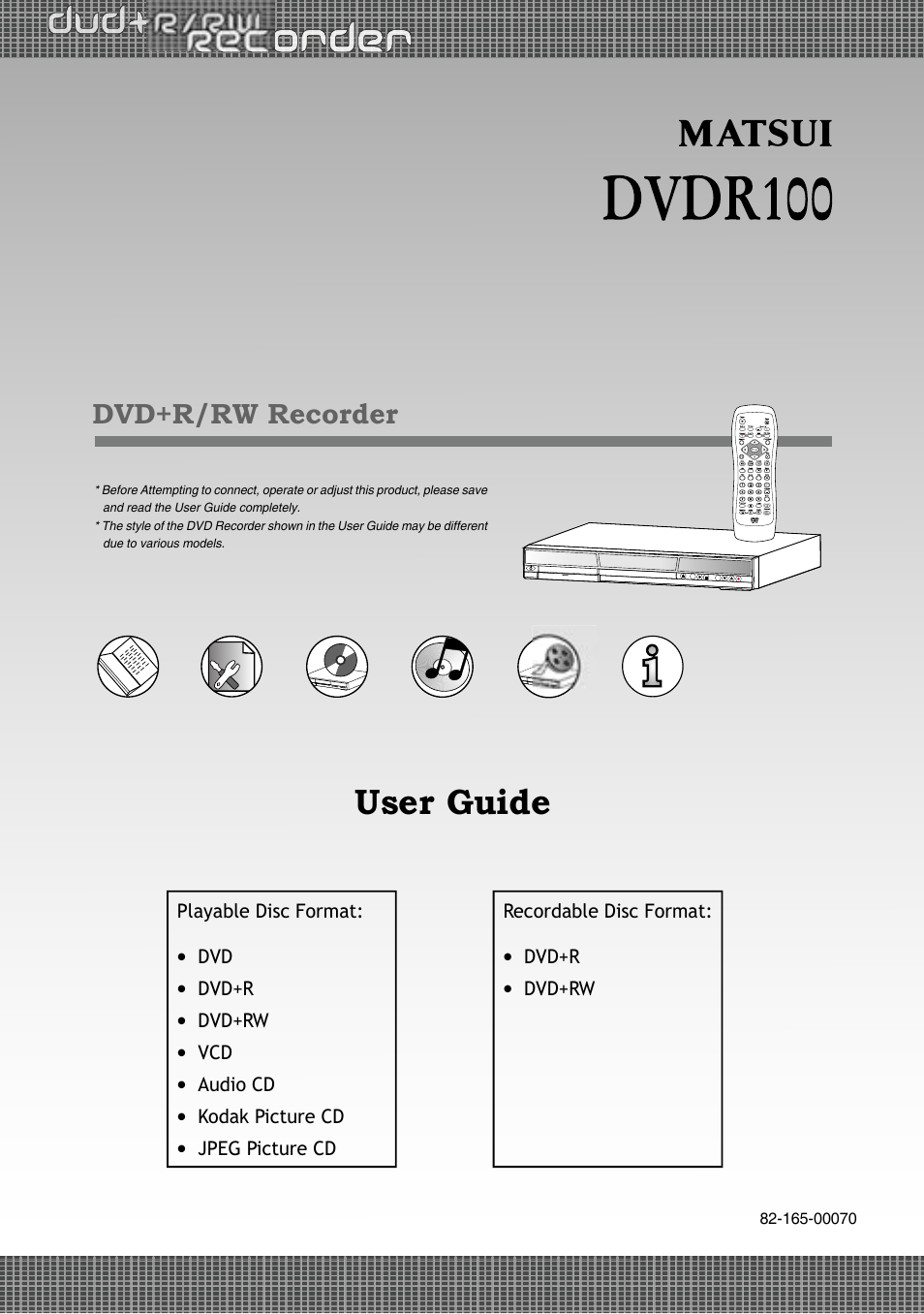 Matsui America DVDR100 User Manual | 60 pages