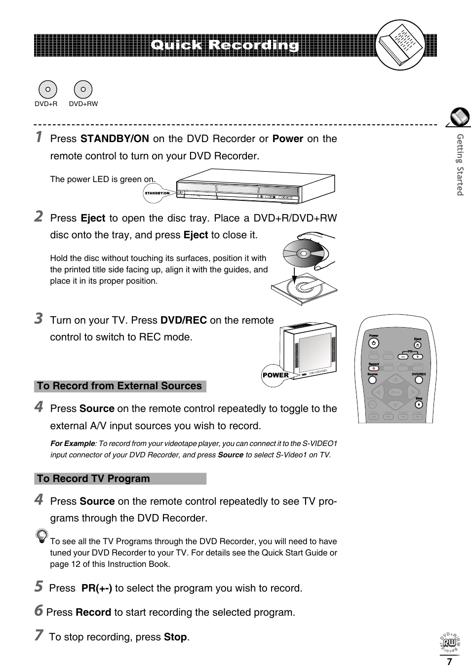 Quick recording | Matsui America DVDR100 User Manual | Page 11 / 60