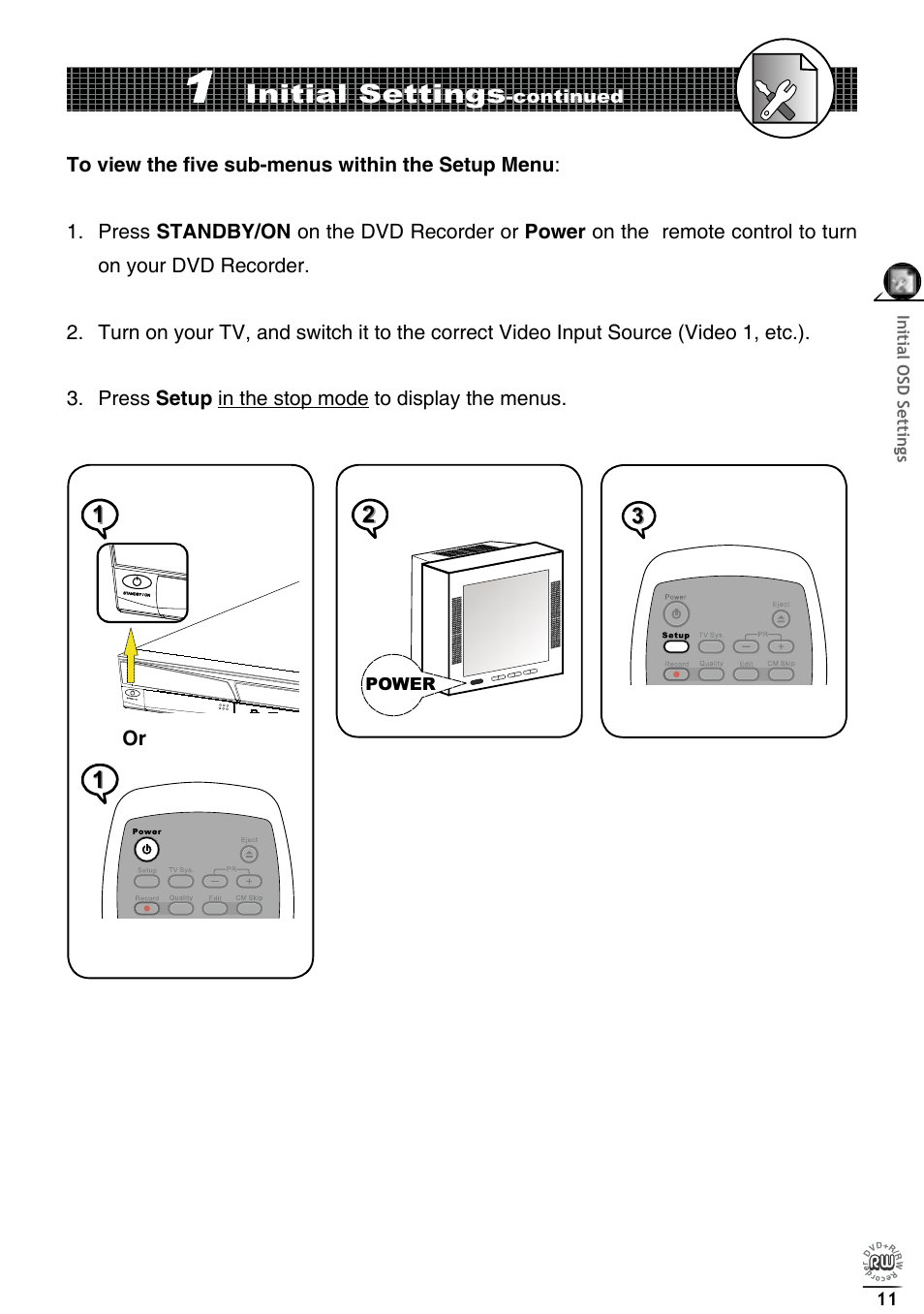 Initial settings | Matsui America DVDR100 User Manual | Page 15 / 60