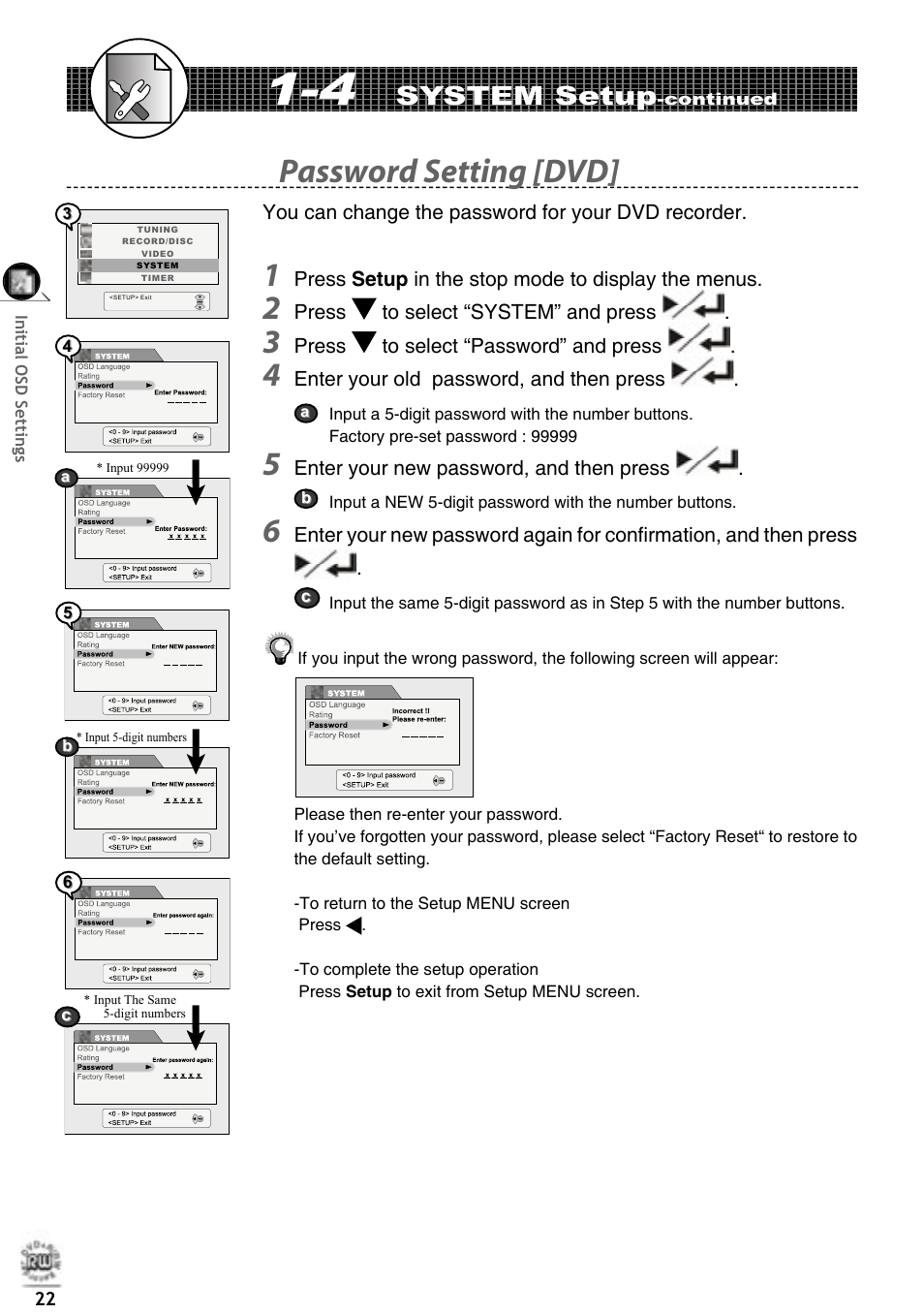 Password setting [dvd, System setup | Matsui America DVDR100 User Manual | Page 26 / 60
