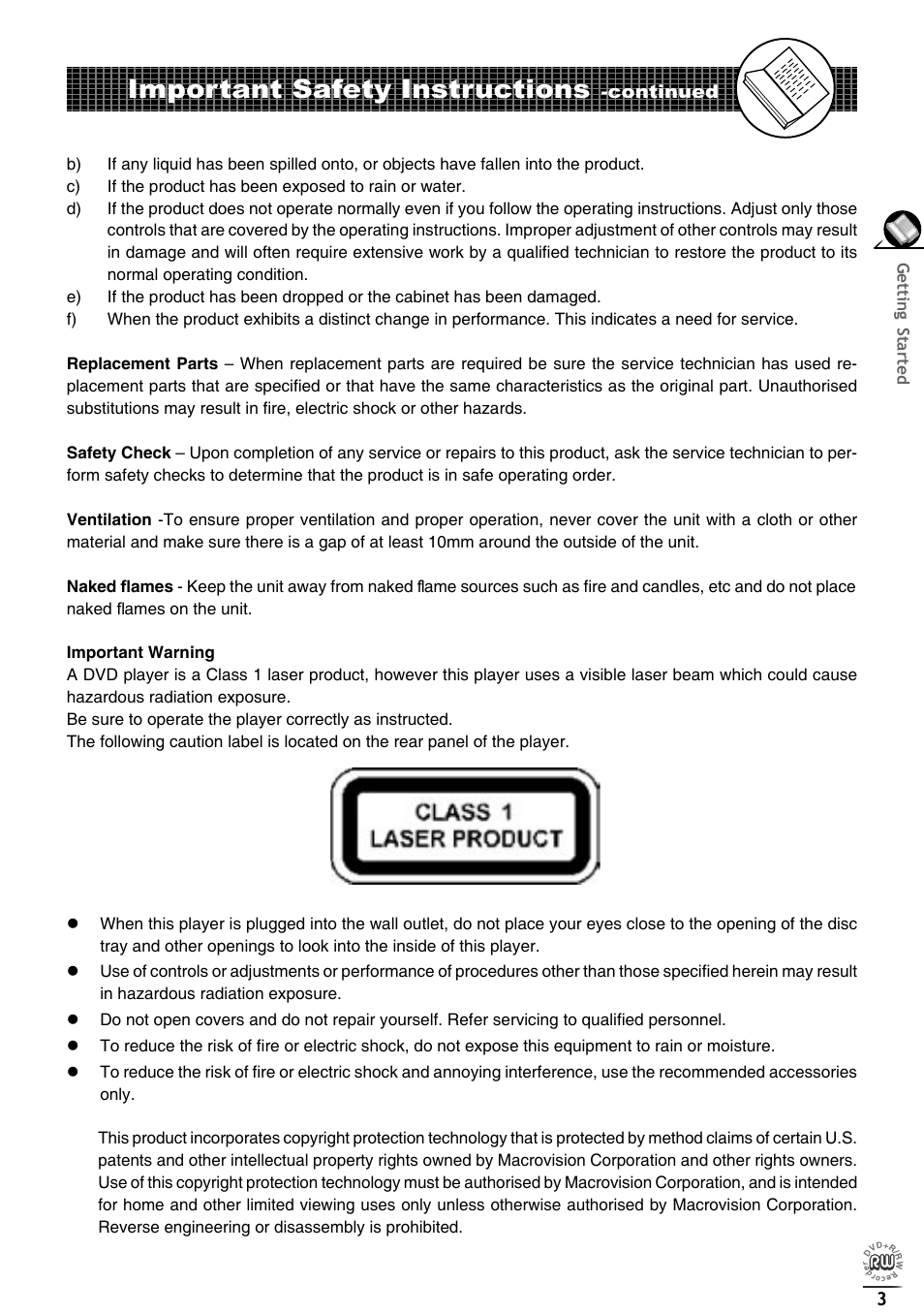 Important safety instructions | Matsui America DVDR100 User Manual | Page 7 / 60