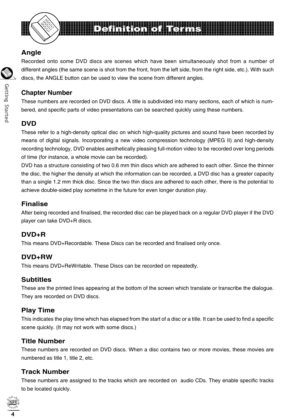 Defi nition of terms | Matsui America DVDR100 User Manual | Page 8 / 60