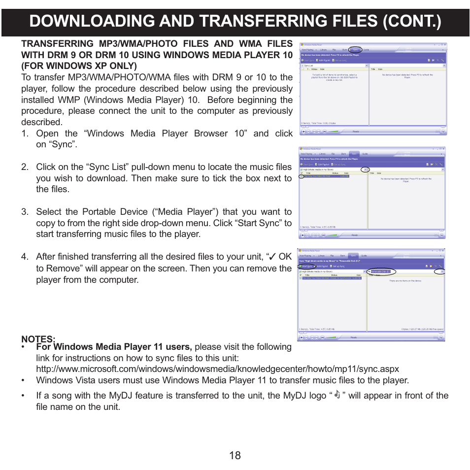 Downloading and transferring files (cont.) | Memorex MMP8590-WHT User Manual | Page 19 / 124