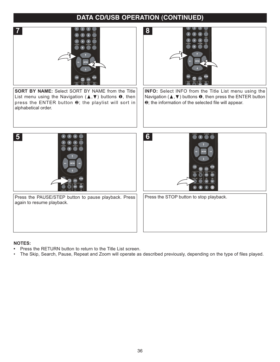 Data cd/usb operation (continued) | Memorex MVD-2037 O/M.QXD User Manual | Page 36 / 40