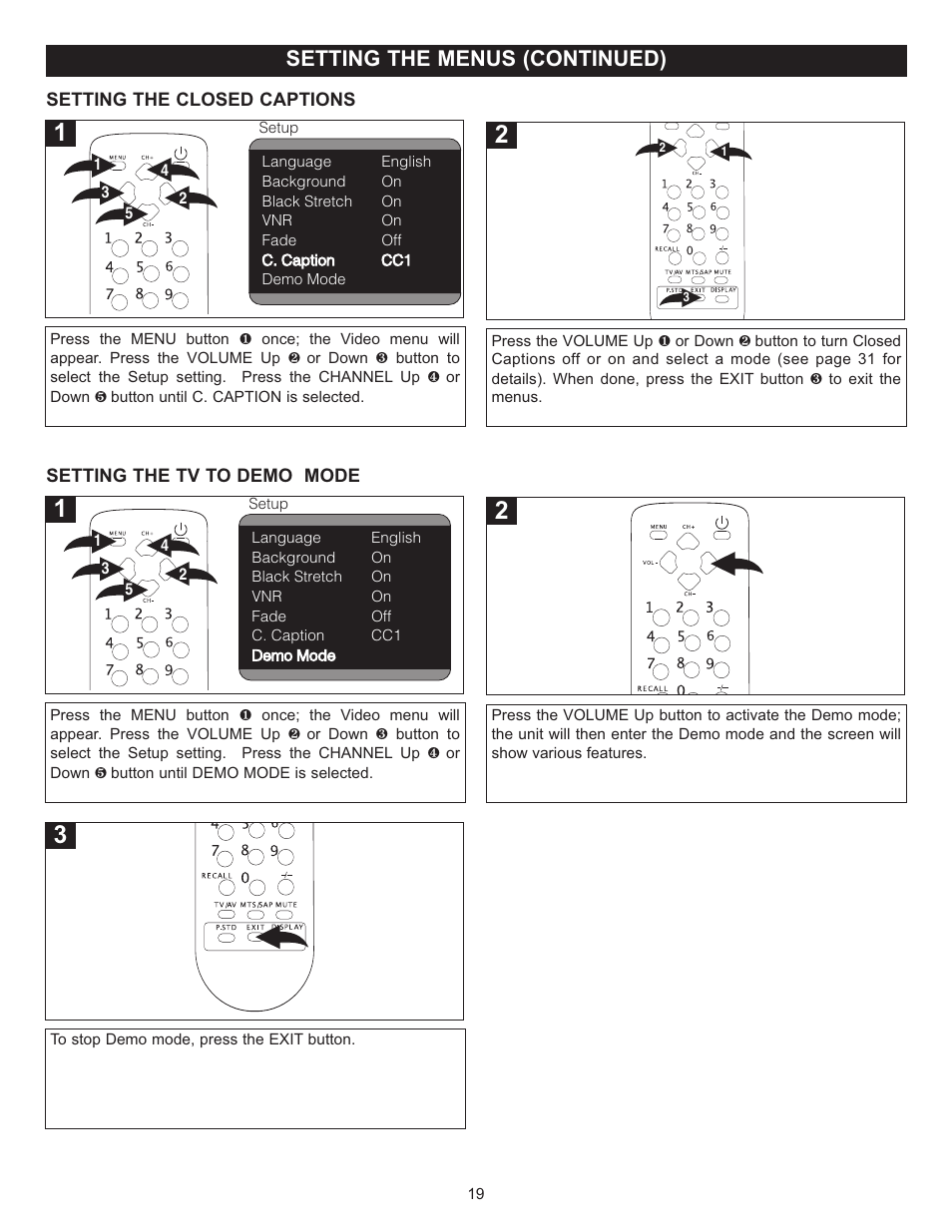 Setting the menus (continued) | Memorex MT2024 User Manual | Page 20 / 36