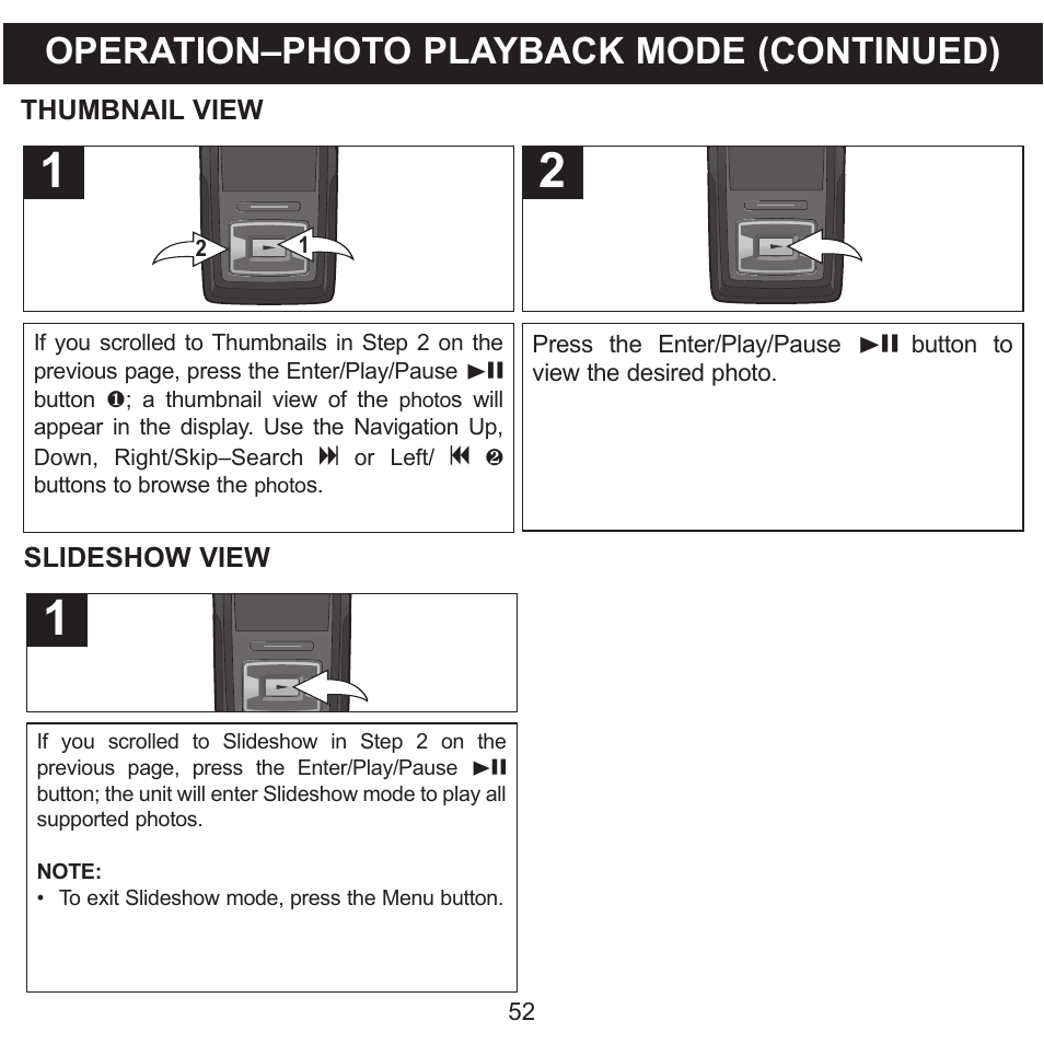 Operation–photo playback mode (continued) | Memorex MMP8620 User Manual | Page 52 / 74