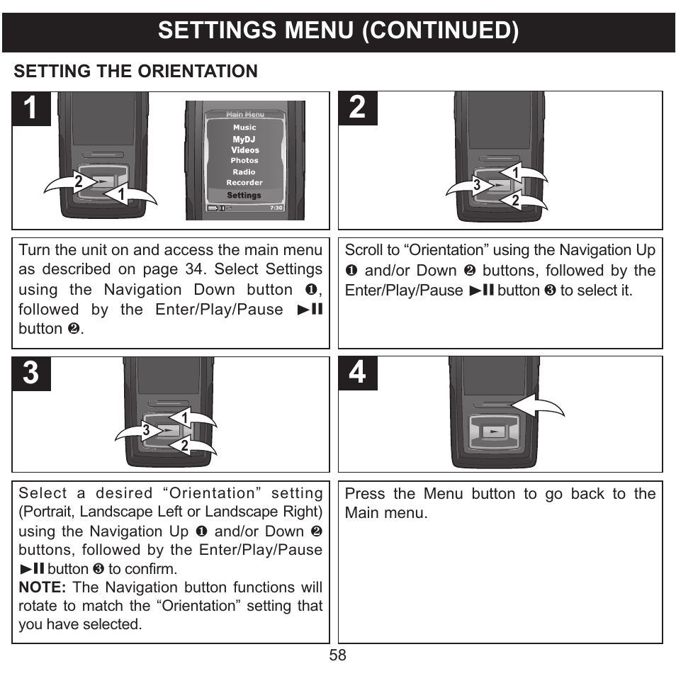 Settings menu (continued) | Memorex MMP8620 User Manual | Page 58 / 74