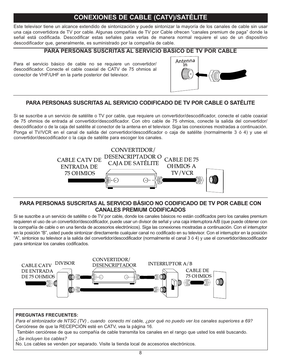Conexiones de cable (catv)/satélite | Memorex MT2025D User Manual | Page 46 / 76