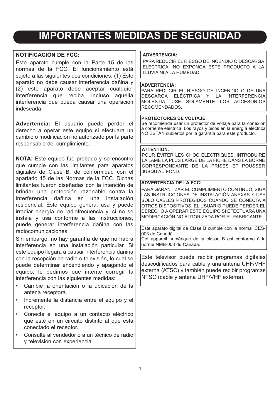 Importantes medidas de seguridad | Memorex Flat Screen Tv User Manual | Page 37 / 71