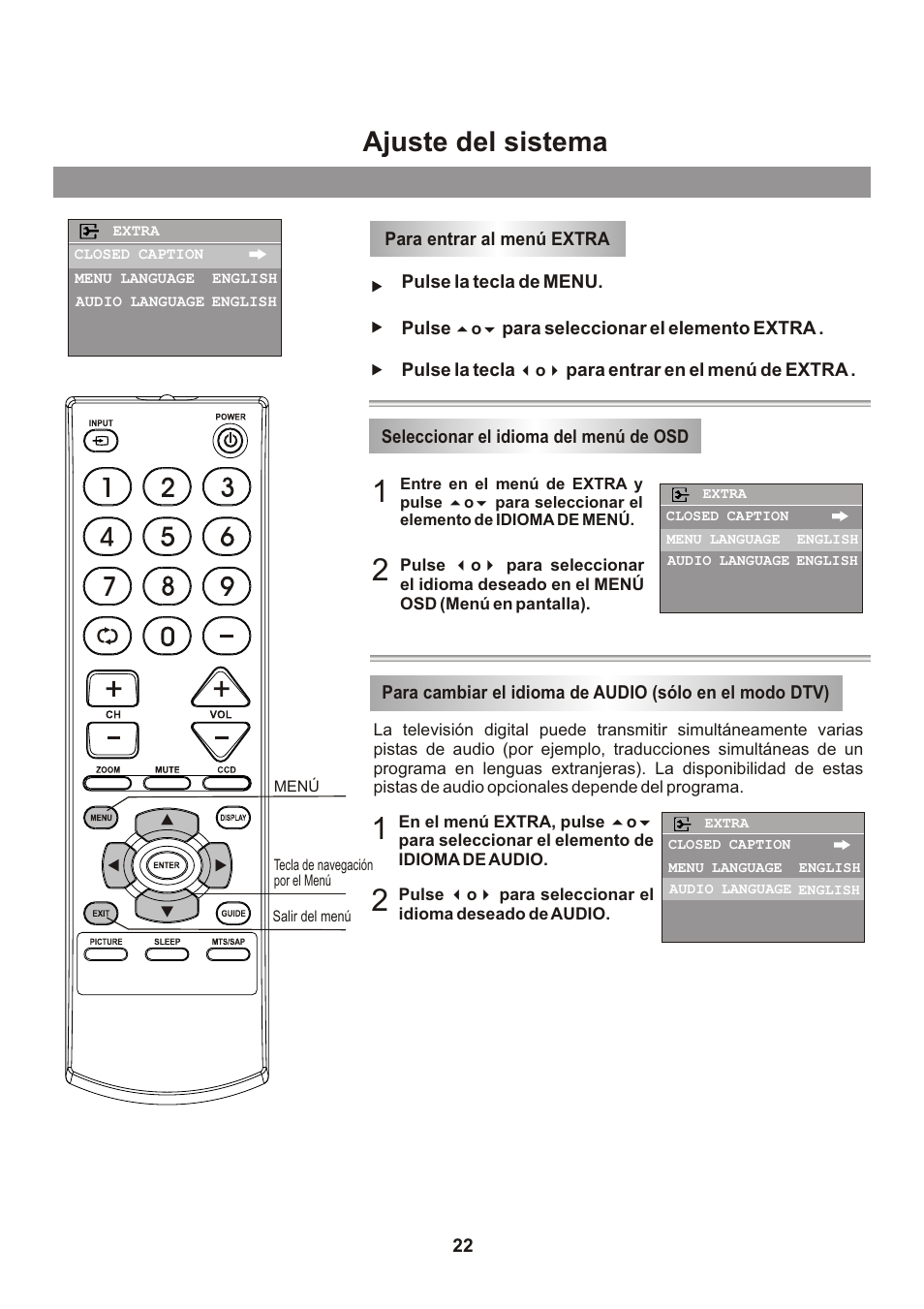 Ajuste del sistema | Memorex Flat Screen Tv User Manual | Page 58 / 71
