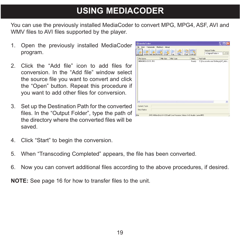 Using mediacoder | Memorex MMP9008 User Manual | Page 20 / 142
