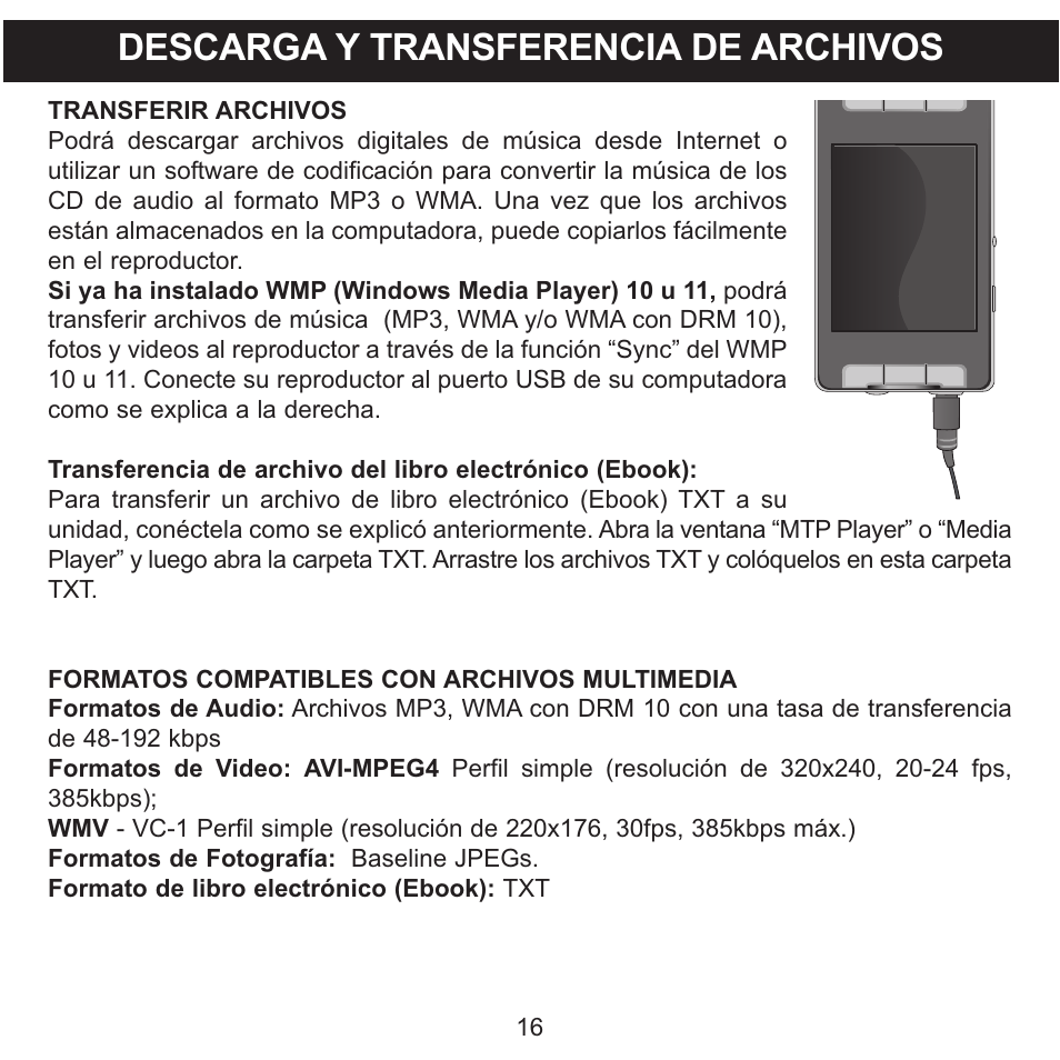 Descarga y transferencia de archivos | Memorex MMP9008 User Manual | Page 87 / 142