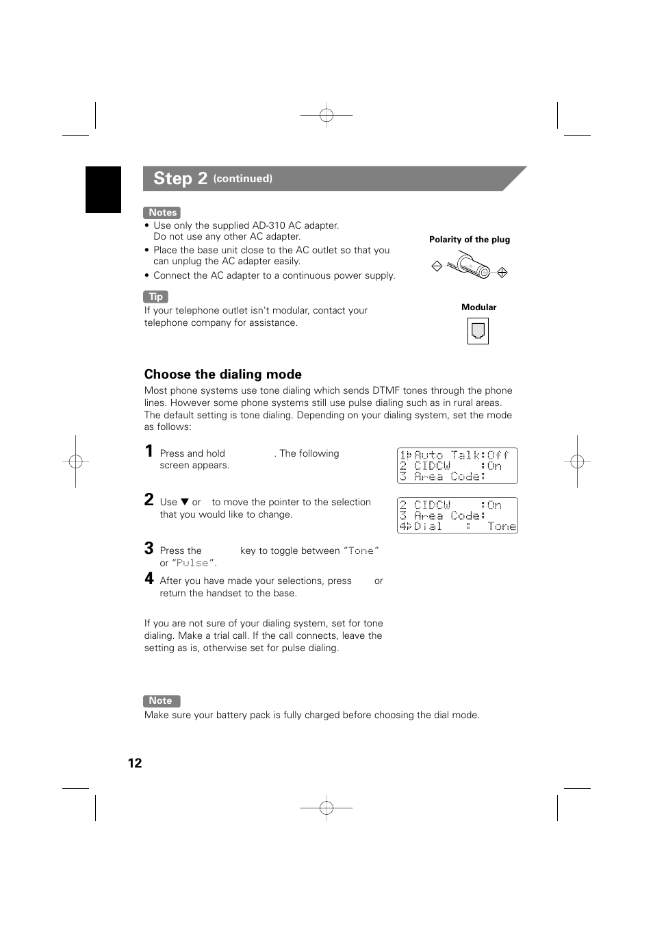 Step 2, Choose the dialing mode | Memorex MPH6935 User Manual | Page 12 / 40