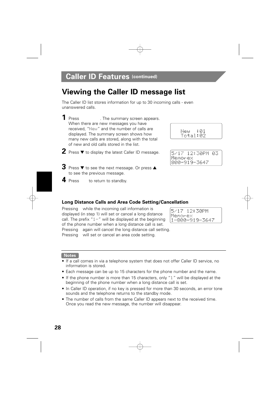Caller id features, Viewing the caller id message list | Memorex MPH6935 User Manual | Page 28 / 40