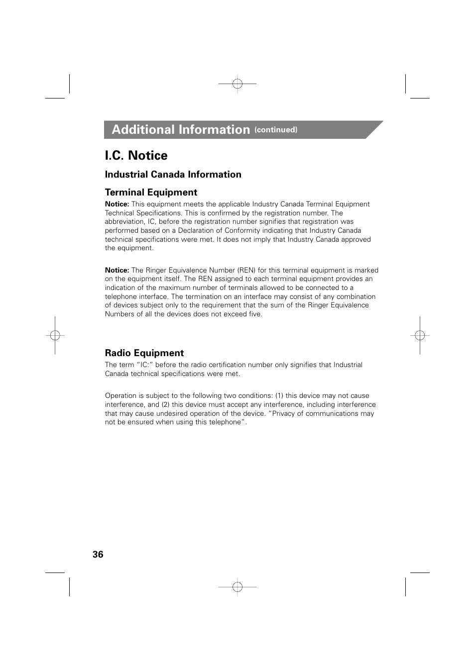 Additional information, I.c. notice | Memorex MPH6935 User Manual | Page 36 / 40