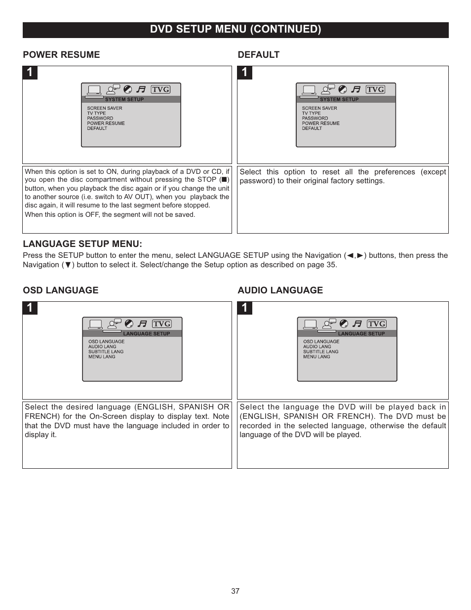 Dvd setup menu (continued) | Memorex MVUC821 User Manual | Page 38 / 59