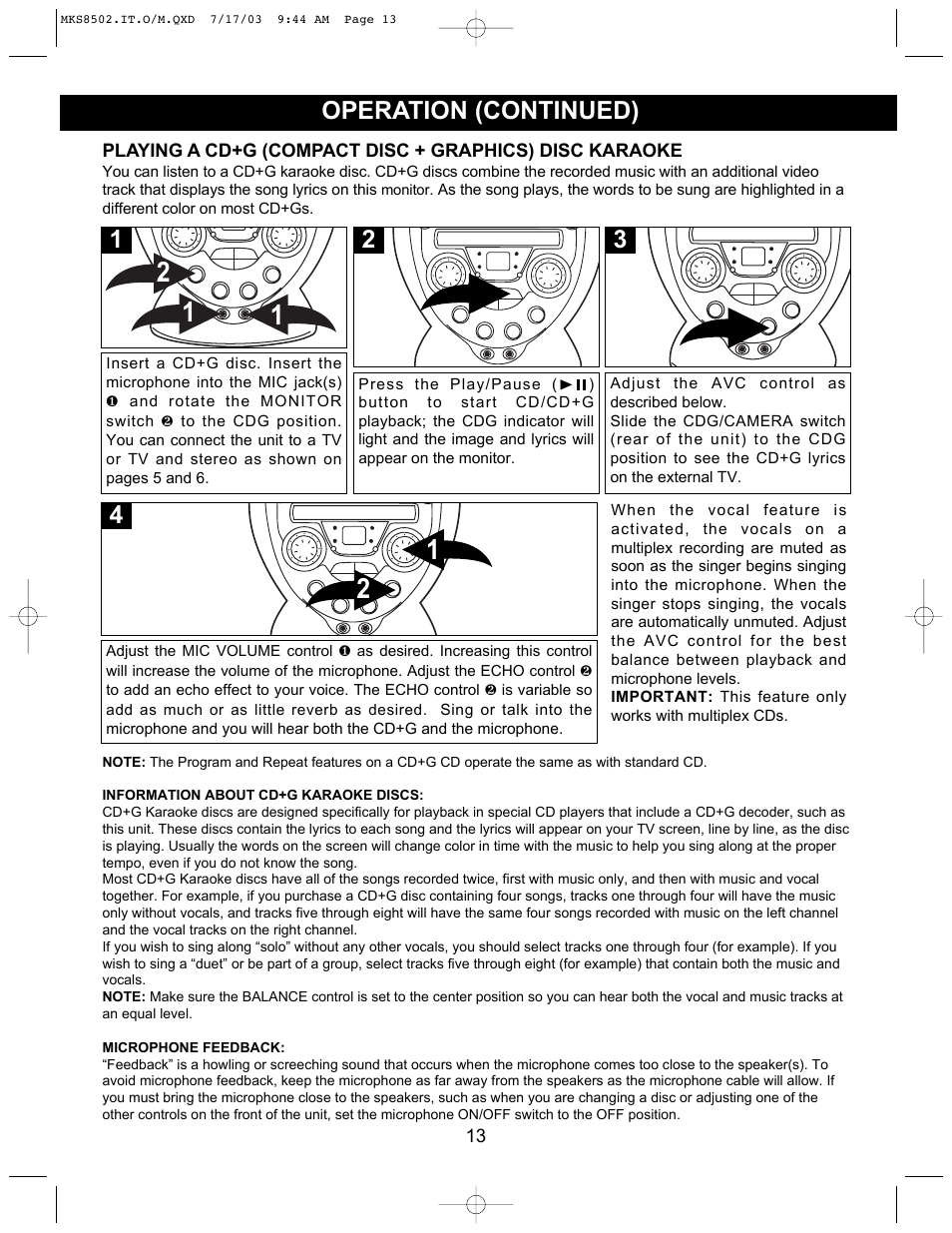 Operation (continued) | Memorex MKS8502 User Manual | Page 14 / 21