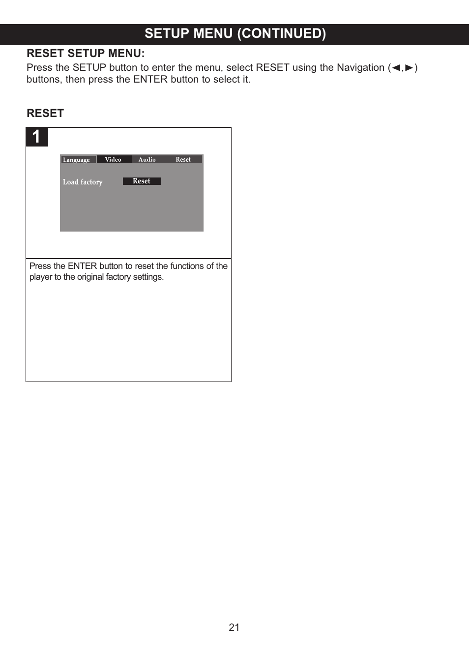 Setup menu (continued) | Memorex MVDP1076 User Manual | Page 22 / 44