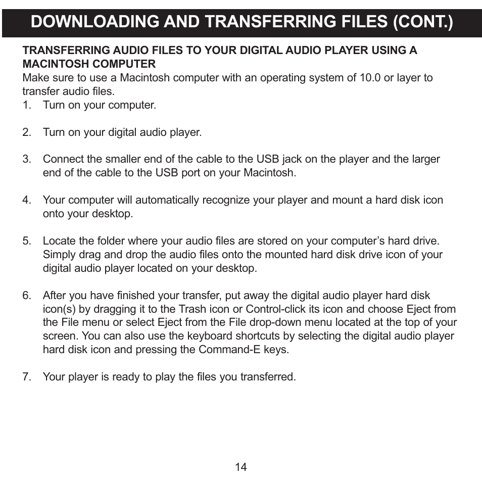 Downloading and transferring files (cont.) | Memorex MMP8550 User Manual | Page 15 / 29