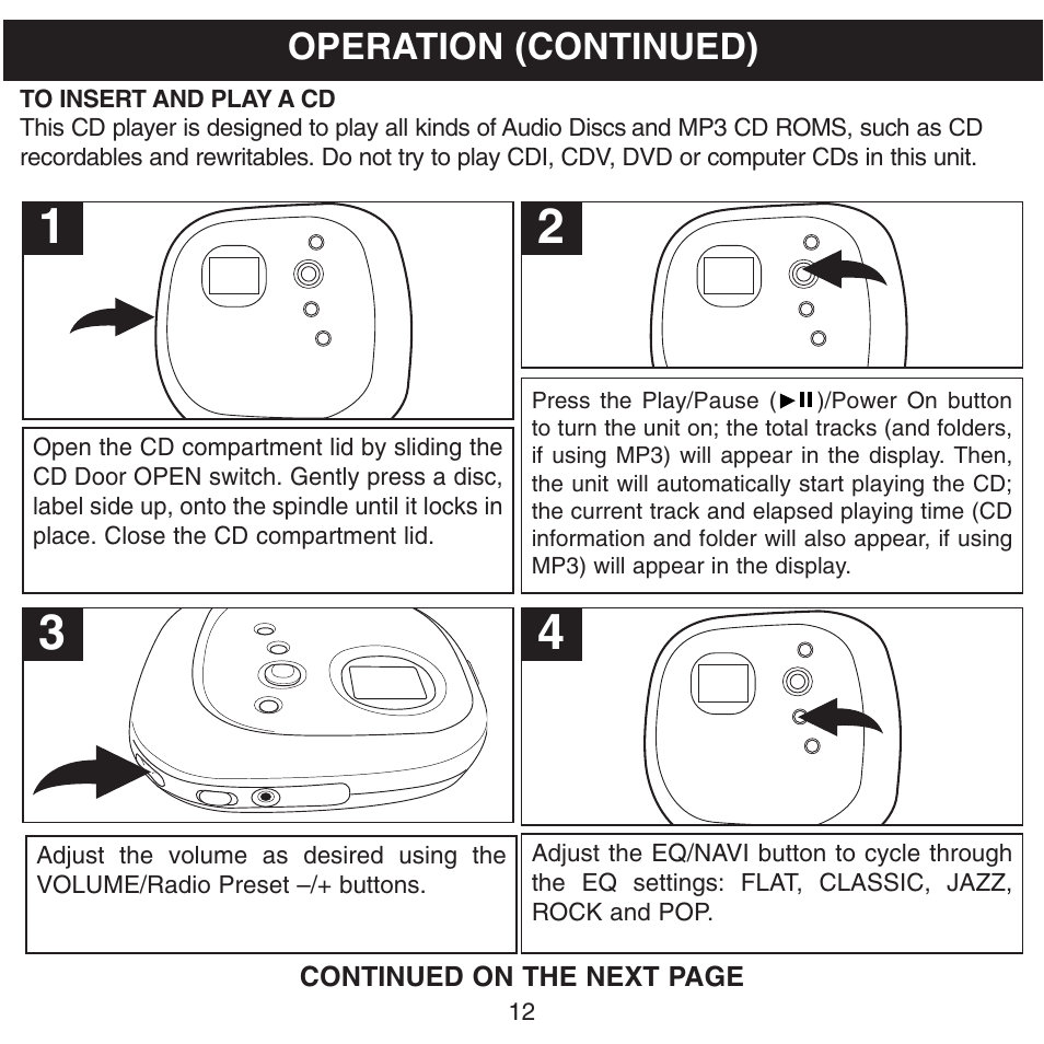 Operation (continued) | Memorex MPD8601 User Manual | Page 13 / 33