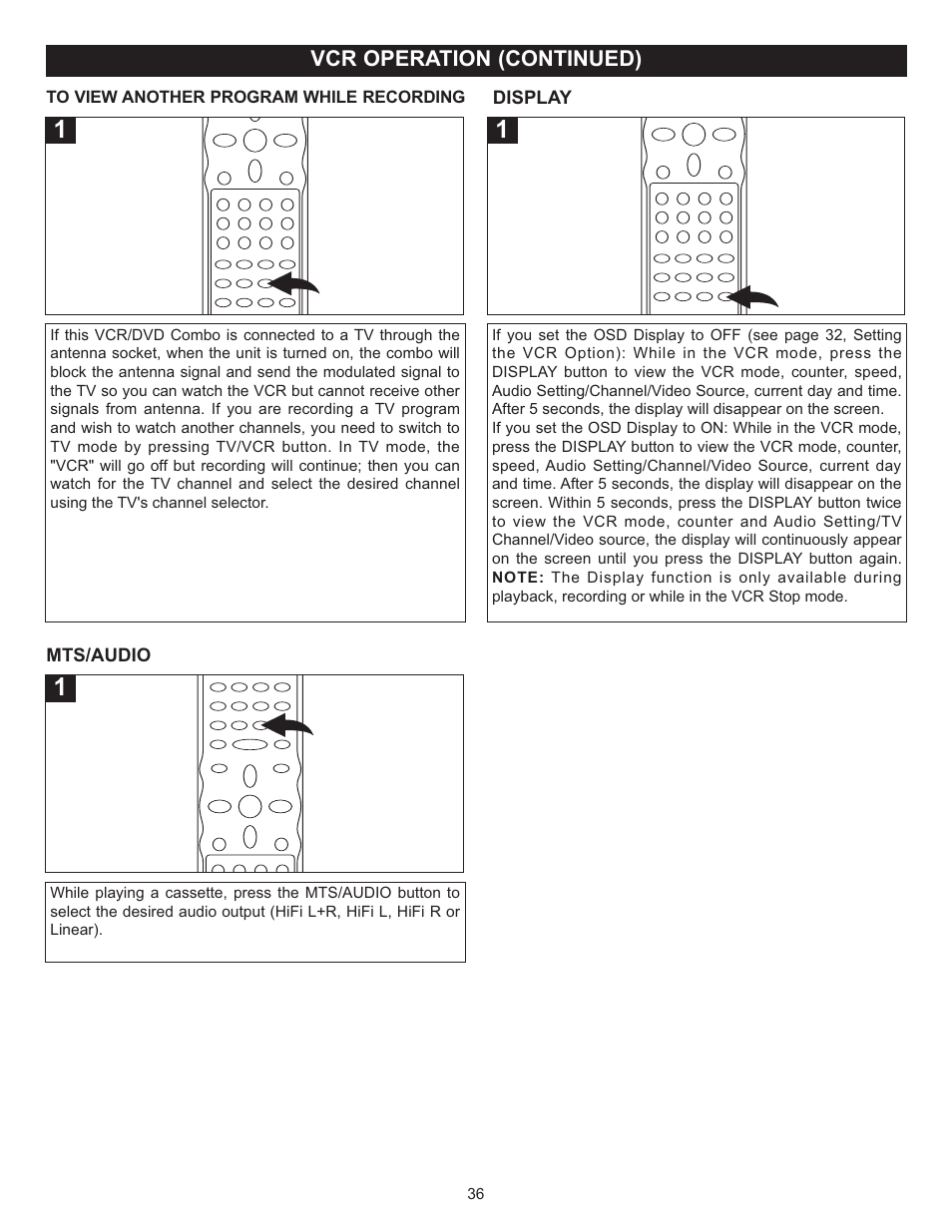 Vcr operation (continued) | Memorex MVD4543 User Manual | Page 37 / 58