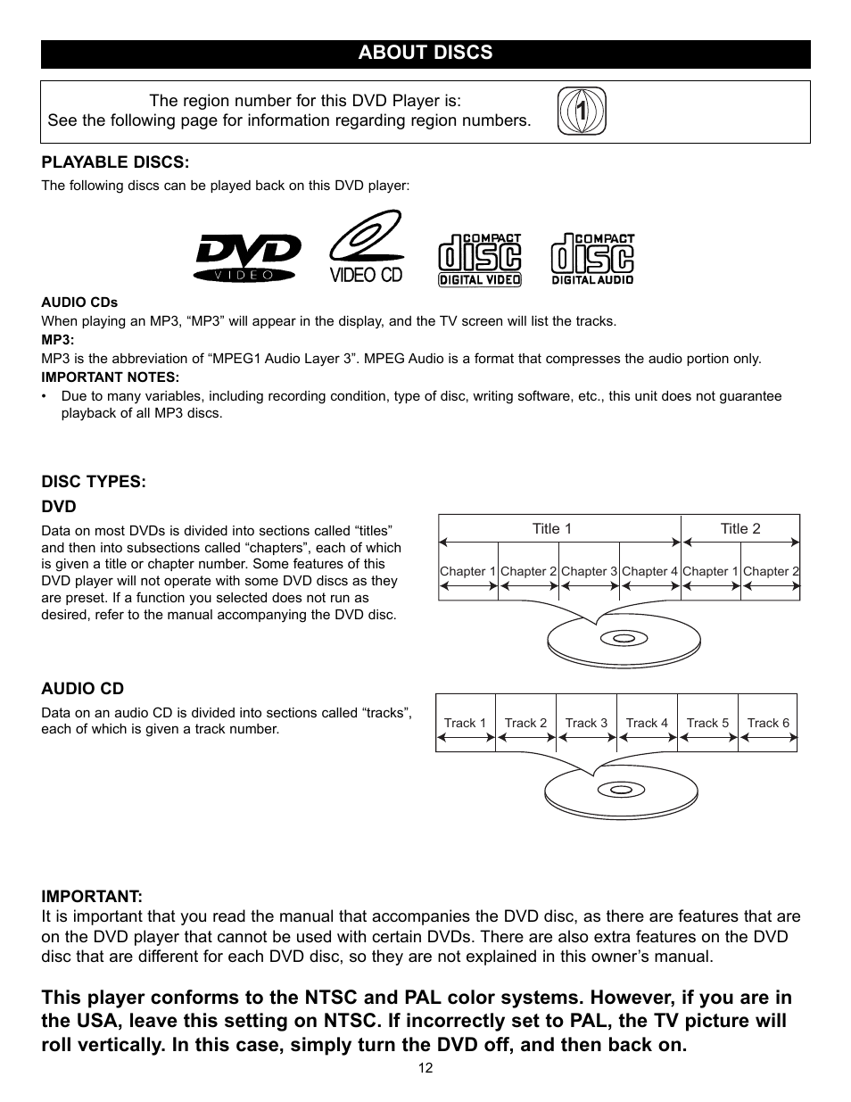 About discs | Memorex MVD-2028 User Manual | Page 13 / 36