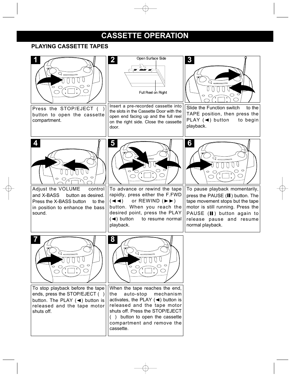 Cassette operation | Memorex MP3126 User Manual | Page 11 / 17