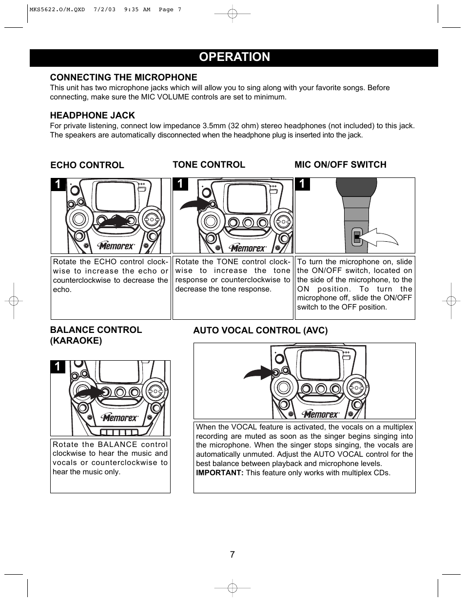 Operation | Memorex MKS5622 User Manual | Page 8 / 21
