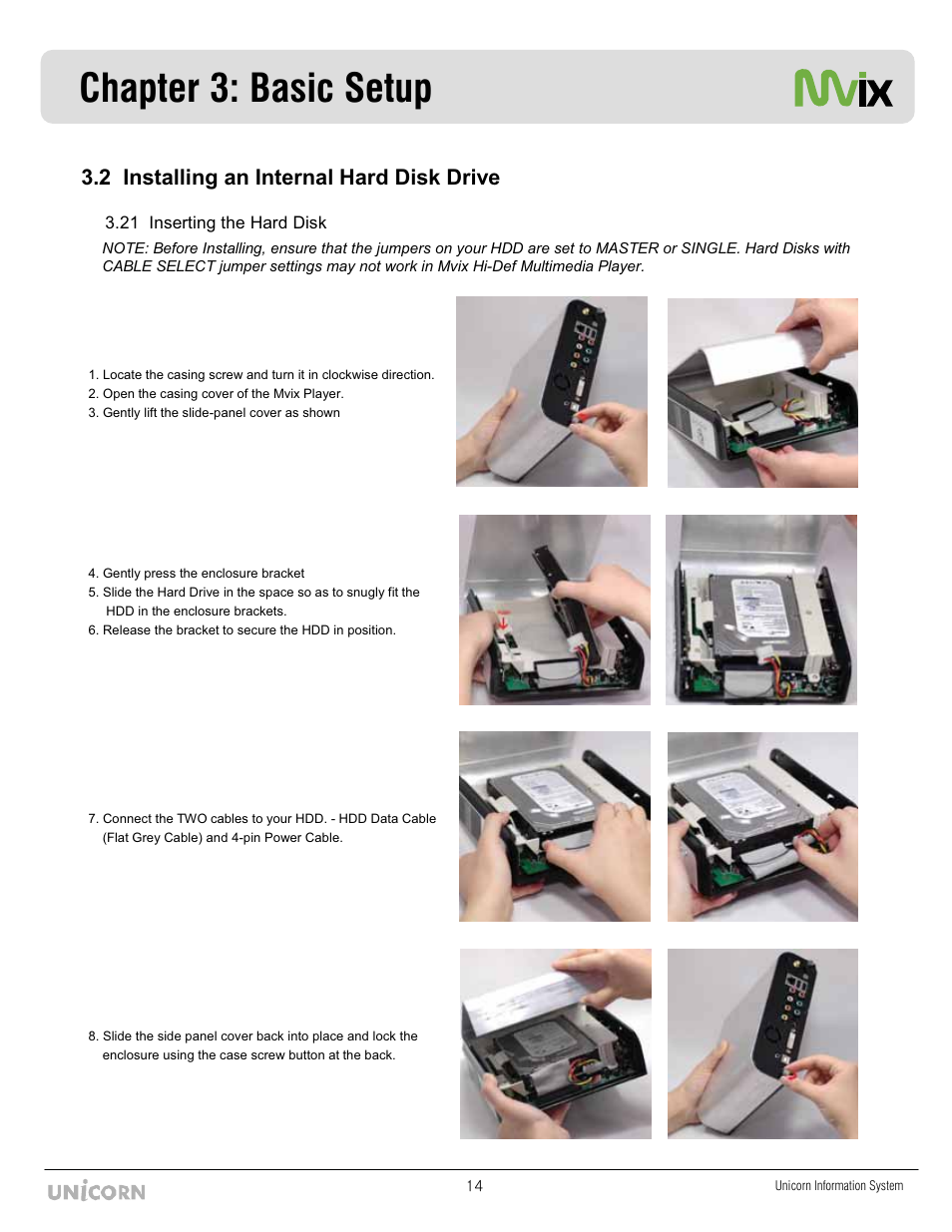 Chapter 3: basic setup, 2 installing an internal hard disk drive | Mvix MX-760HD User Manual | Page 15 / 102