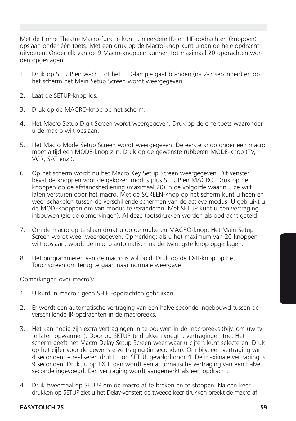 8 een macro programmeren, Nederlands | Marmitek 25 User Manual | Page 59 / 68