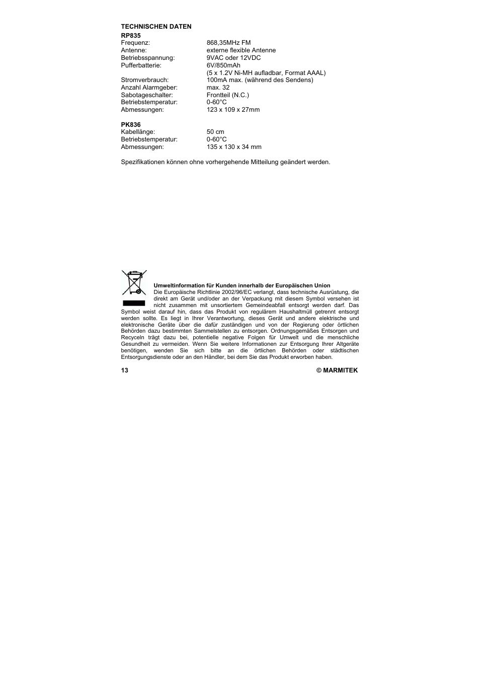 Marmitek PROGUARD800 Series RP835 User Manual | Page 13 / 40