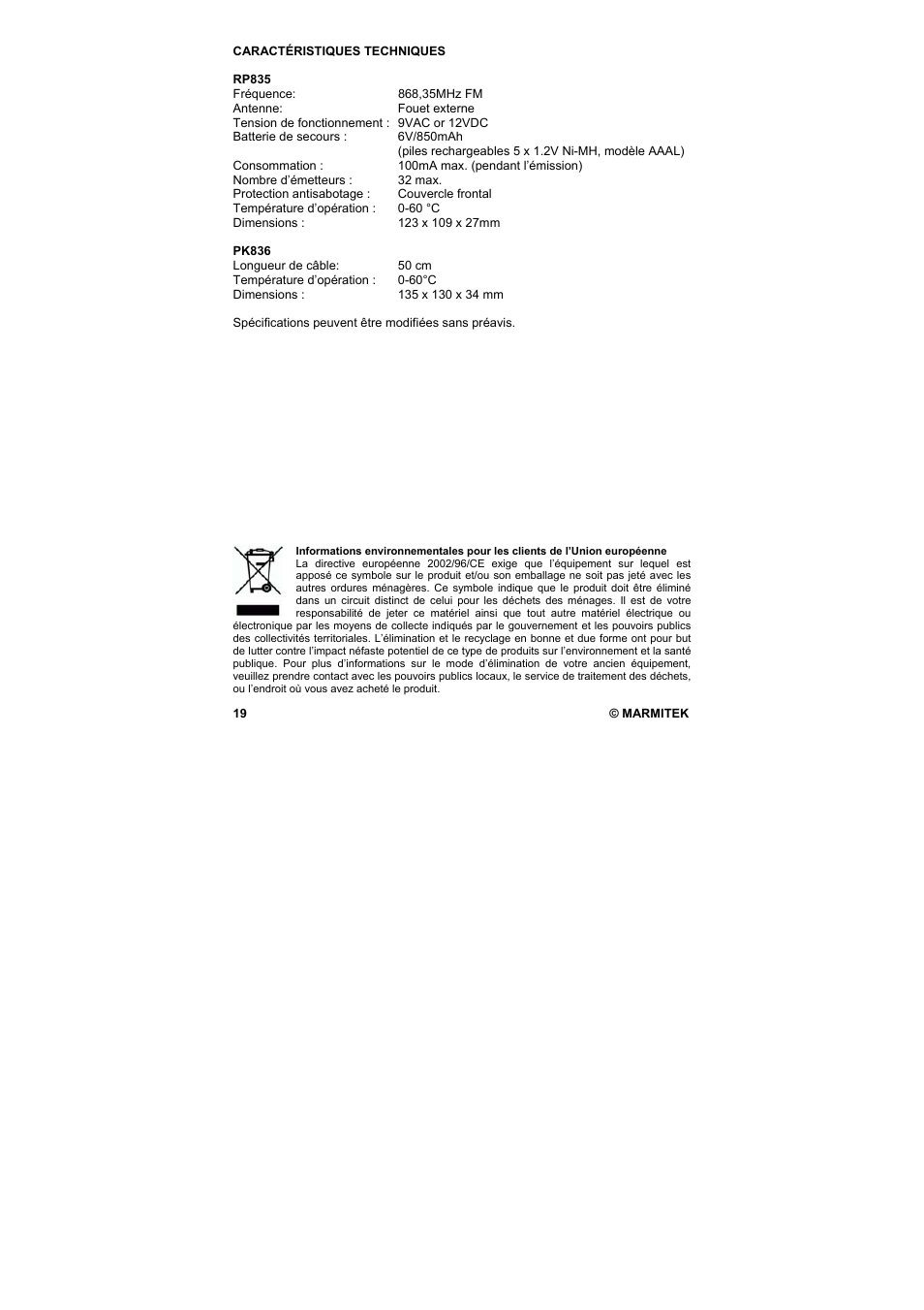 Marmitek PROGUARD800 Series RP835 User Manual | Page 19 / 40