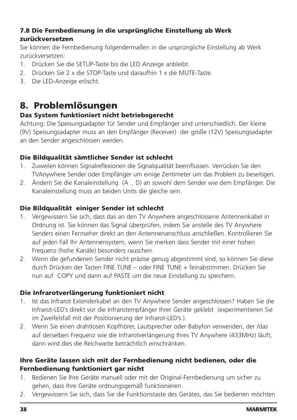 Problemlösungen | Marmitek 20095 User Manual | Page 38 / 120