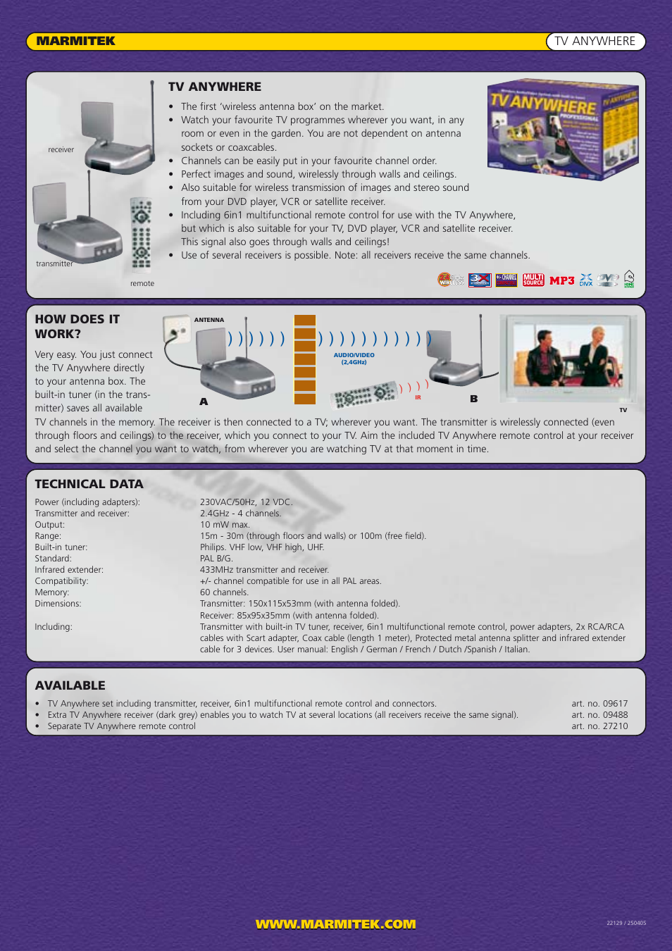 Tv anywhere, Technical data, Available | Marmitek TV Tuner User Manual | Page 2 / 2