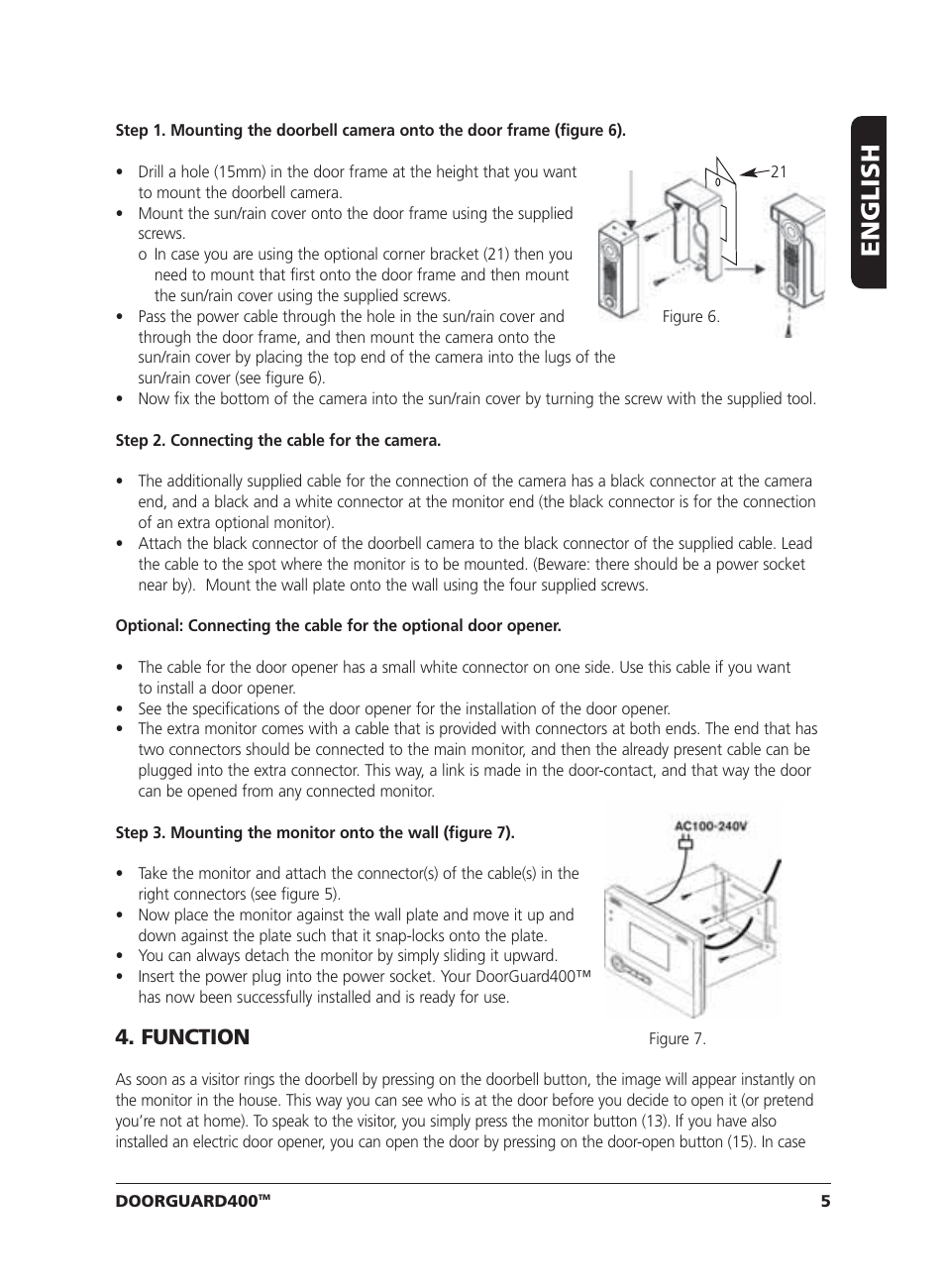English, Function | Marmitek VIDEO DOORPHONE User Manual | Page 5 / 40