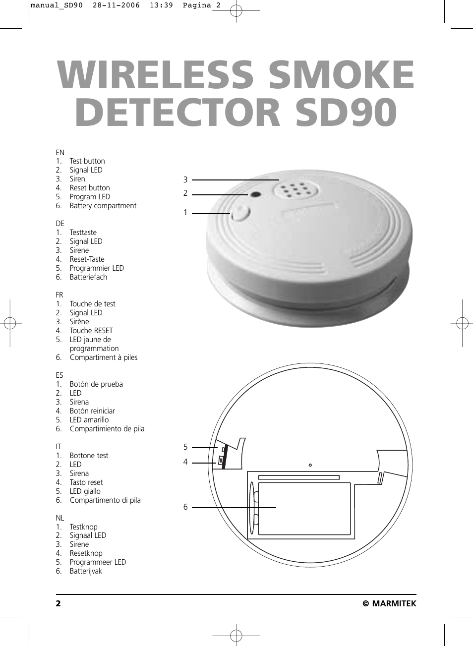 Wireless smoke detector sd90 | Marmitek SD90 User Manual | Page 2 / 40