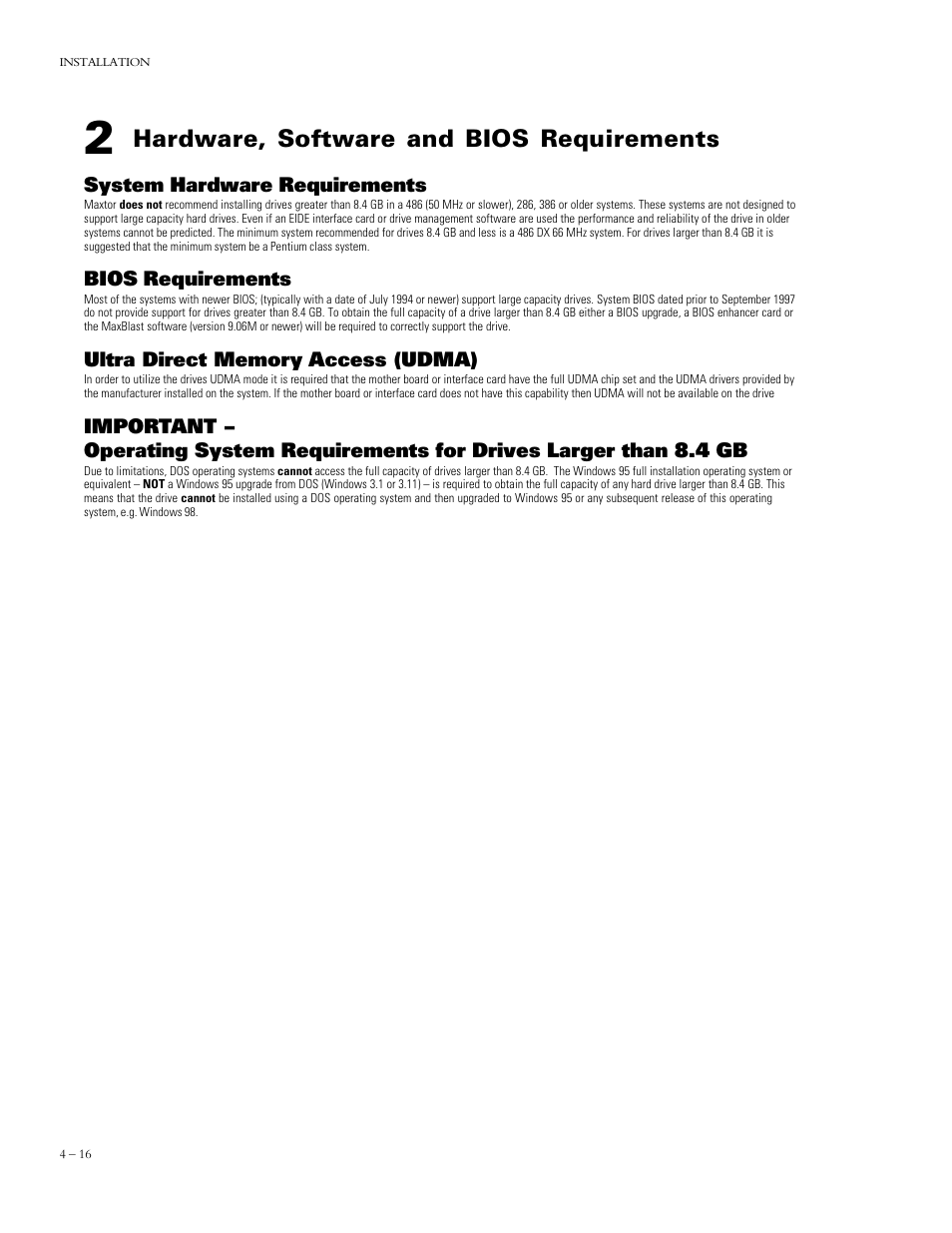 Hardware, software and bios requirements | Maxtor DIAMONDMAX 90576D4 User Manual | Page 21 / 28