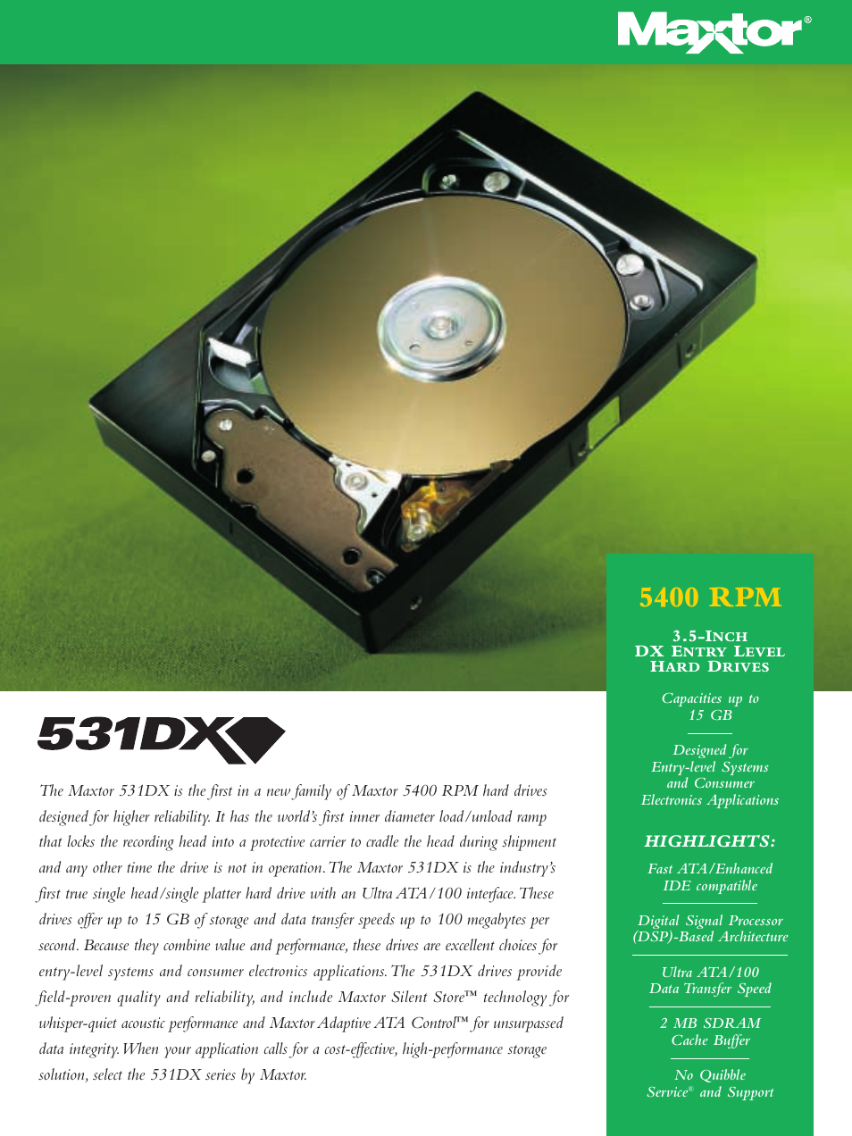 Maxtor 3.5-INCH DX Entry Level Hard Drive 531DX User Manual | 2 pages