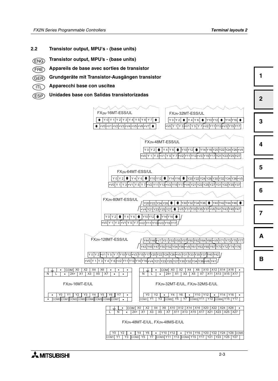 2 transistor output, mpu's - (base units), 2 appareils de base avec sorties de transistor, 2 grundgeräte mit transistor-ausgängen transistor | 2 apparecchi base con uscitea, 2 unidades base con salidas transistorizadas, Transistor output, mpu’s - (base units) -3, Appareils de base avec sorties de transistor -3, Apparecchi base con uscitea -3, Unidades base con salidas transistorizadas -3 | Mitsumi electronic FX2N User Manual | Page 35 / 130