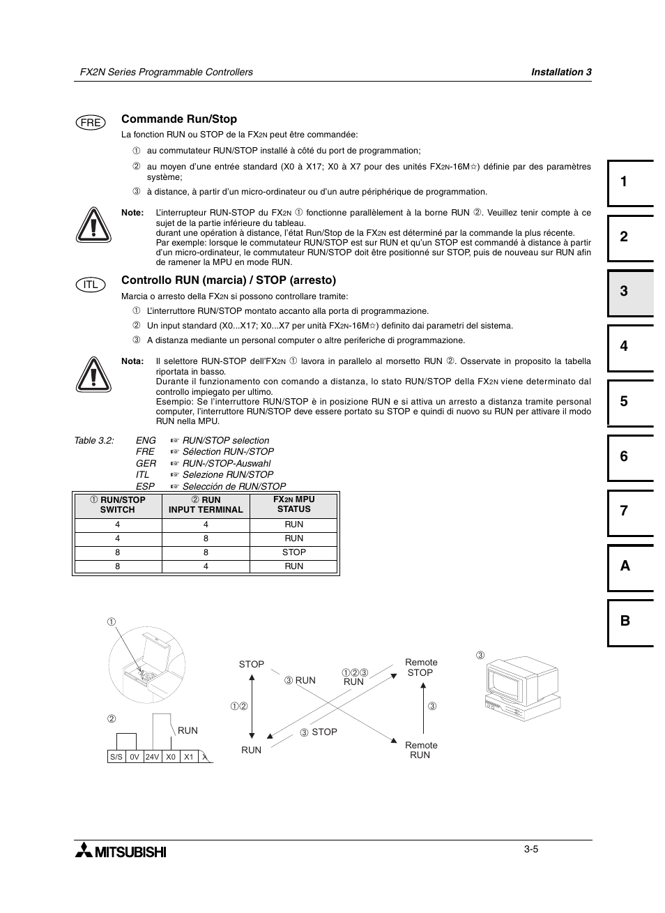 2 commande run/stop, 2 controllo run (marcia) / stop (arresto), Commande run/stop -5 | Controllo run (marcia) / stop (arresto) -5 | Mitsumi electronic FX2N User Manual | Page 43 / 130