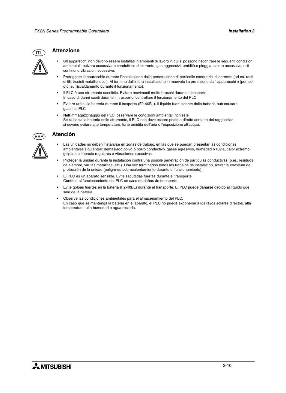 Attenzione, Atención | Mitsumi electronic FX2N User Manual | Page 48 / 130