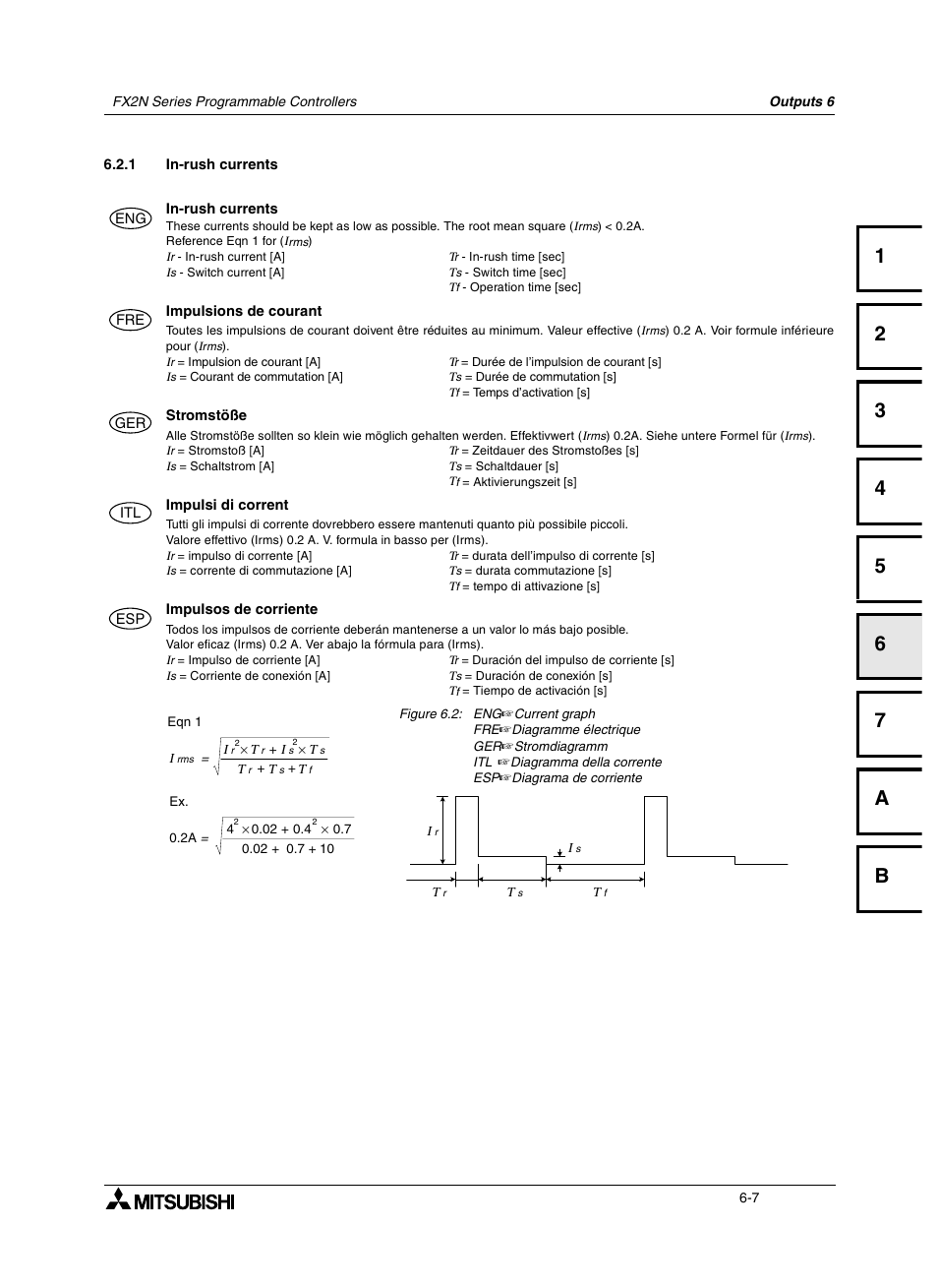 1 in-rush currents, 1 impulsions de courant, 1 stromstöße | 1 impulsi di corrent, 1 impulsos de corriente, In-rush currents -7, Impulsions de courant -7, Stromstöße -7, Impulsi di corrent -7, Impulsos de corriente -7 | Mitsumi electronic FX2N User Manual | Page 85 / 130