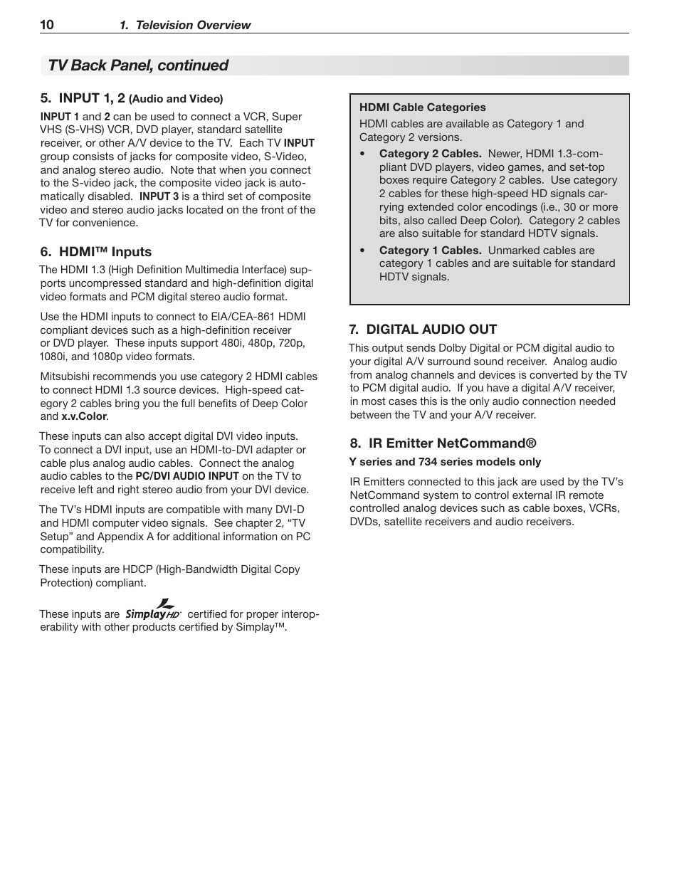 Tv back panel, continued | Mitsumi electronic WD-Y577 User Manual | Page 10 / 84