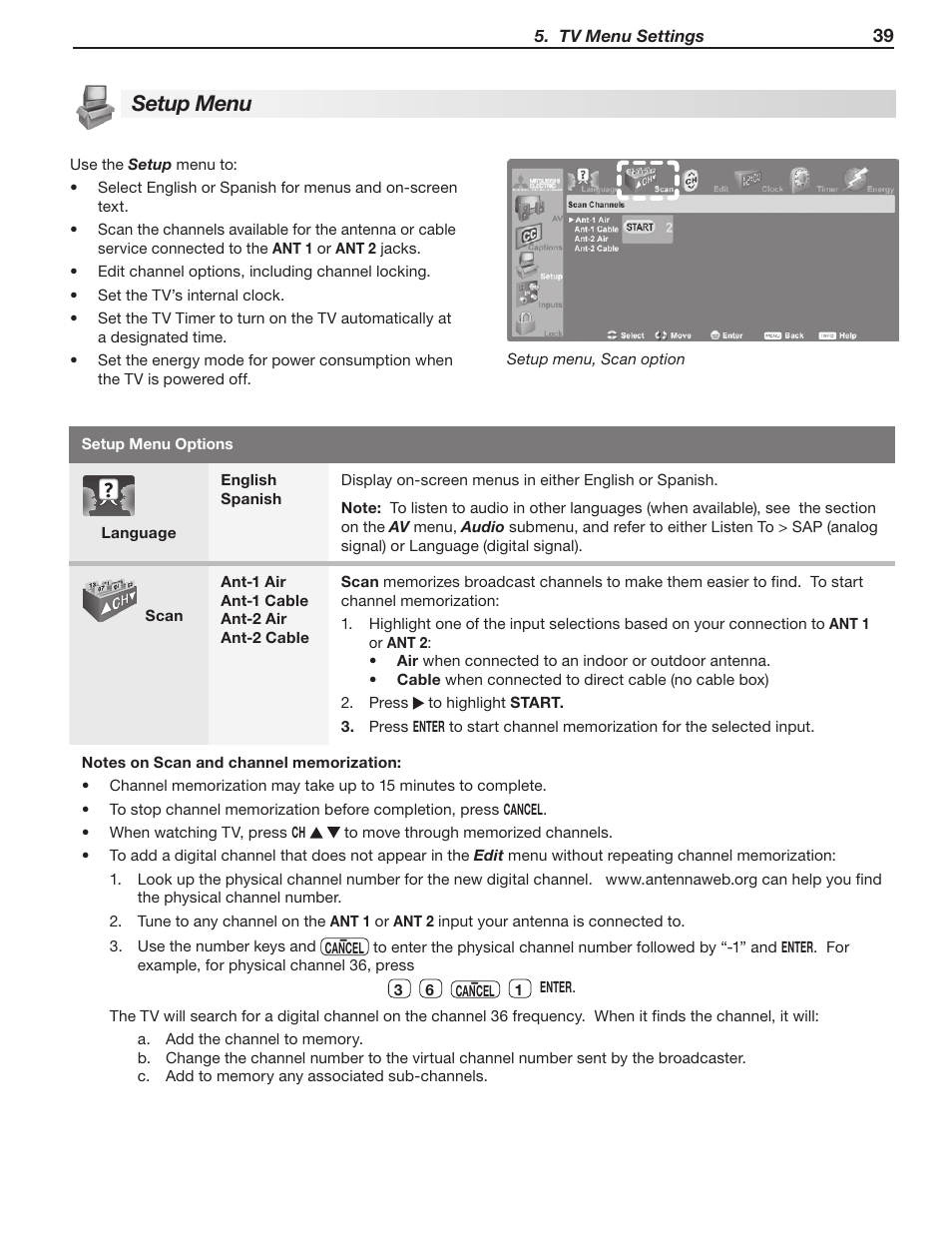 Setup menu | Mitsumi electronic WD-Y577 User Manual | Page 39 / 84