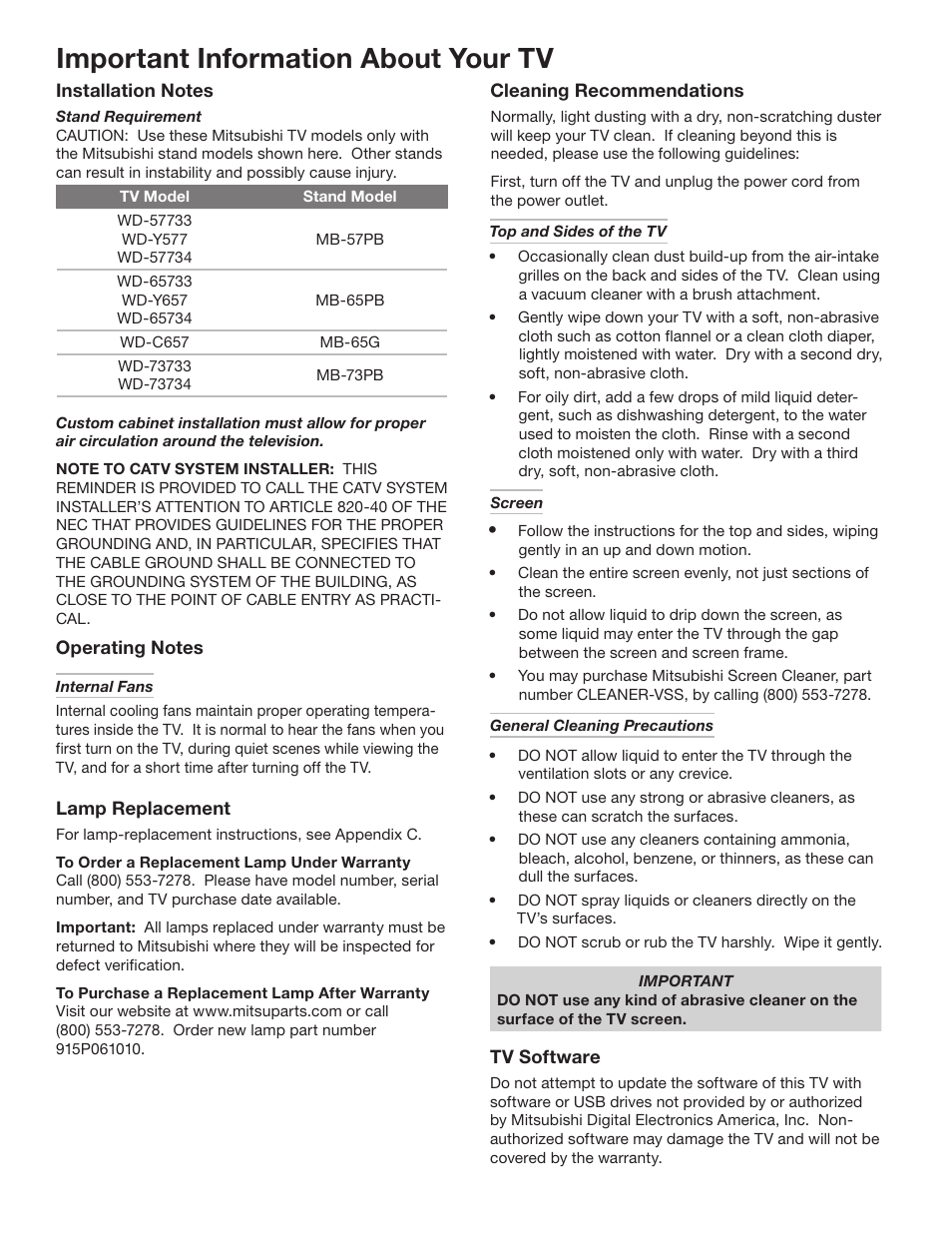Important information about your tv | Mitsumi electronic WD-Y577 User Manual | Page 4 / 84