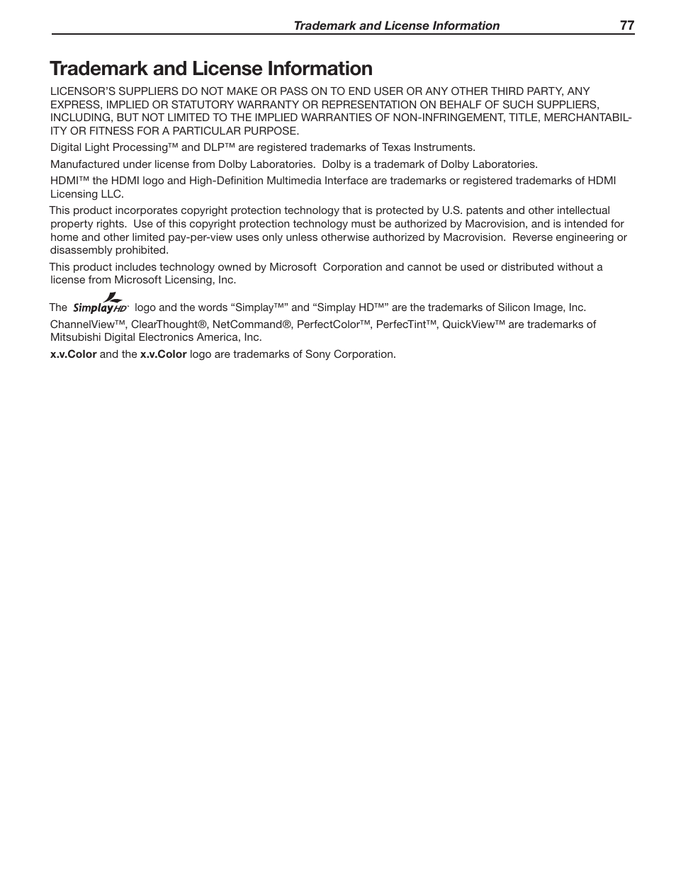 Trademark and license information | Mitsumi electronic WD-Y577 User Manual | Page 77 / 84
