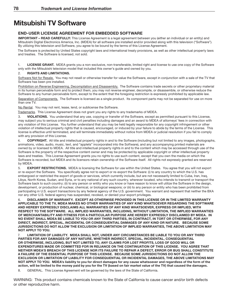 Mitsubishi tv software | Mitsumi electronic WD-Y577 User Manual | Page 78 / 84