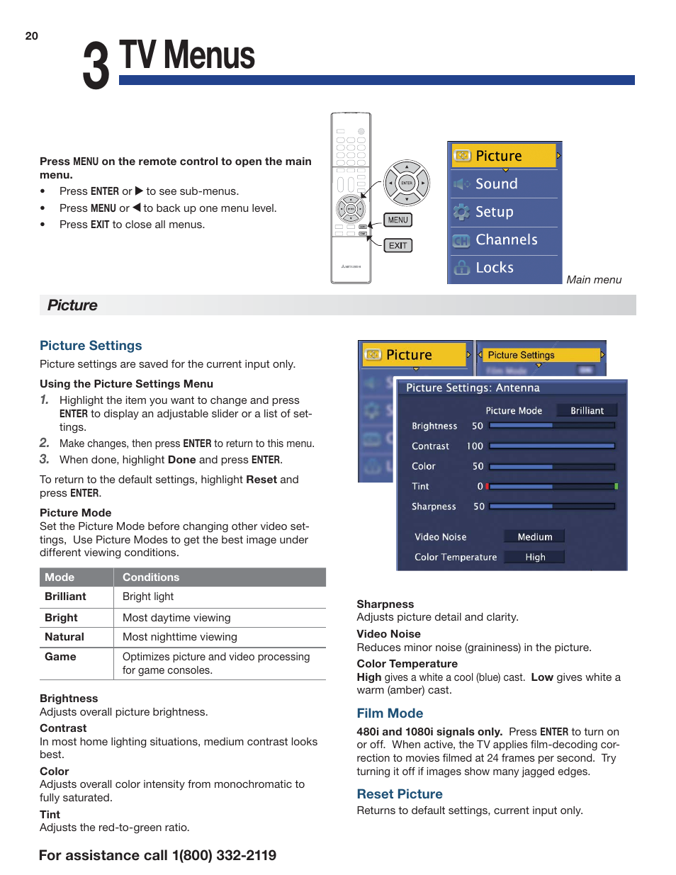 Tv menus | Mitsumi electronic C10 SERIES User Manual | Page 20 / 40