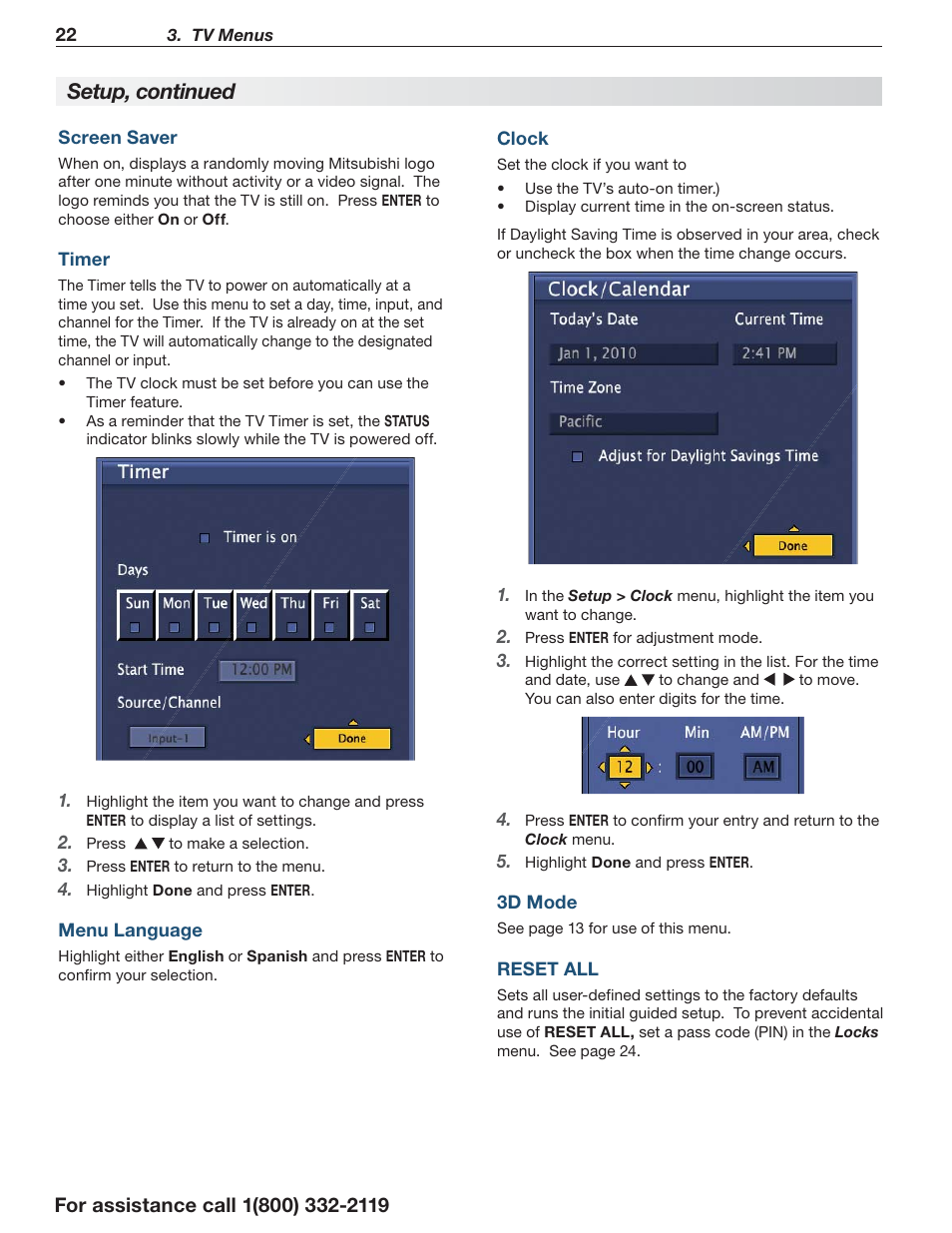 Setup, continued | Mitsumi electronic C10 SERIES User Manual | Page 22 / 40